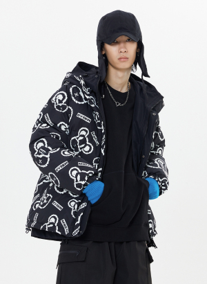 metersbonwe熊线上连帽羽绒服