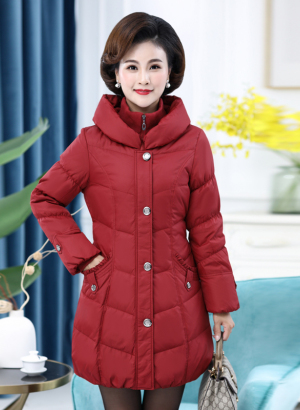 雪暖秋冬新款大码中年羽绒服女中长款修身显瘦收腰妈妈装2120